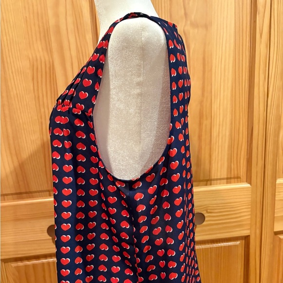 Cynthia Rowley Navy Blue Red Hearts with white shadowed hearts Tank Top Blouse. - Picture 4 of 10